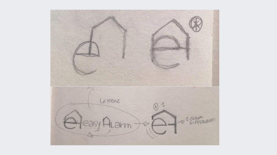 Schizzi a matita per la realizzazione del logo aziendale di Easy Alarm by Valentina Fiscarelli