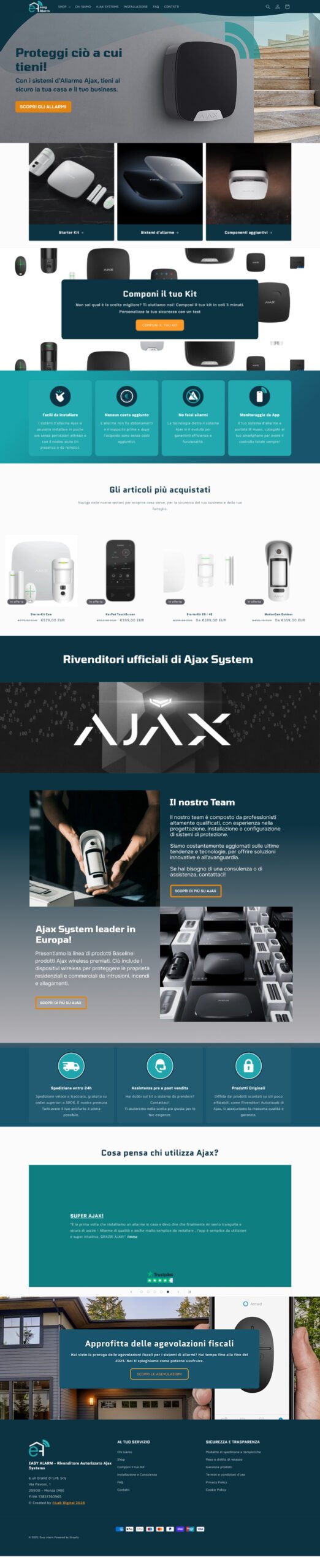 Wireframe alta fedeltà della Homepage,di easy alarm by valentina fiscarelli