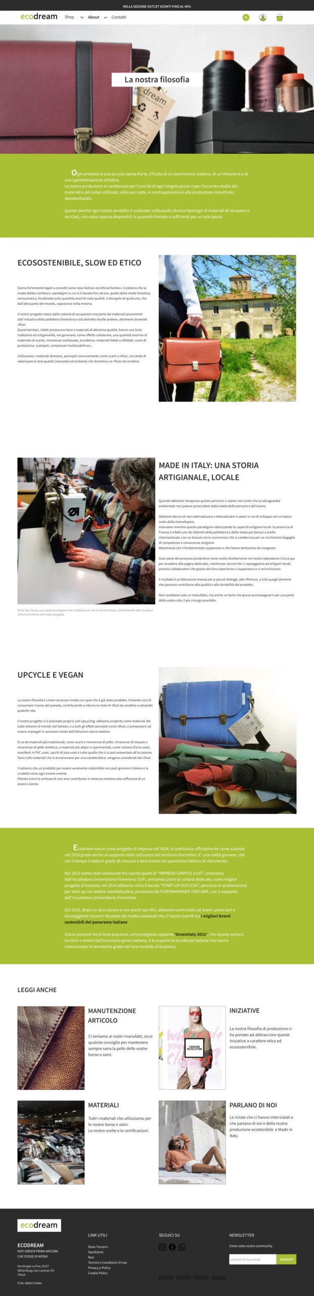 Nuova pagina Chi siamo, restyling E-Commerce UX Ecodream