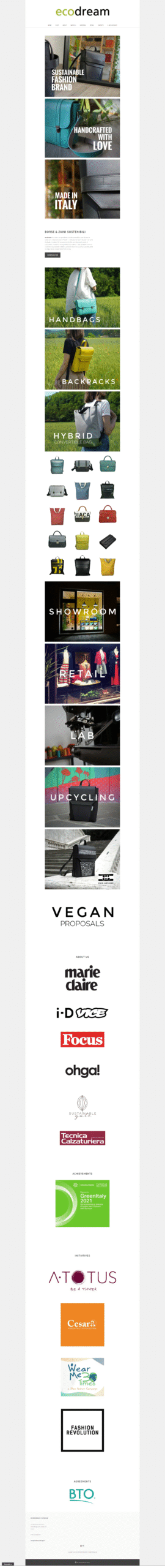 Hompage Ecodream attuale, senza restyling E-Commerce UX