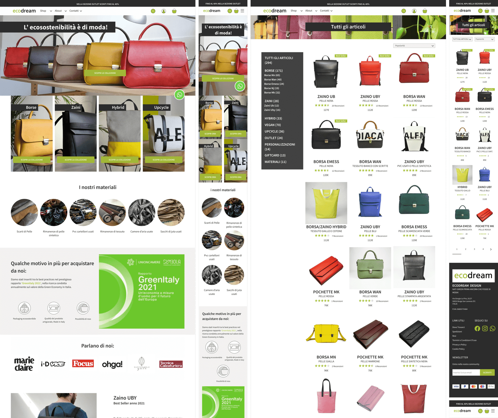 Wireframe Hi-fi, desktop e mobile, realizzate per il Restyling E-Commerce UX per Ecodream