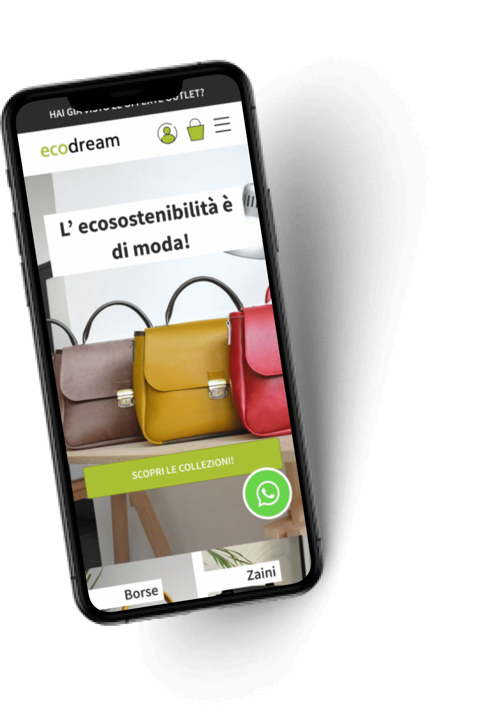 Mockup mobile della home frutto del restyling E-Commerce UX Ecodream