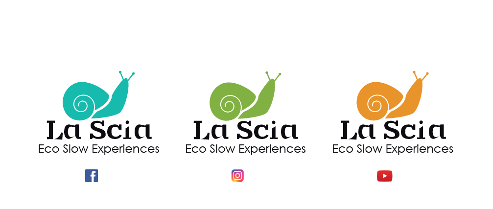 Logo La Scia nei vari colori palette, associati ai social, progetto di Valentina Fiscarelli