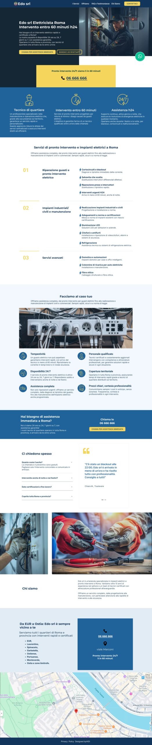 landing page servizi elettrici Roma H24 con pulsante di chiamata immediata