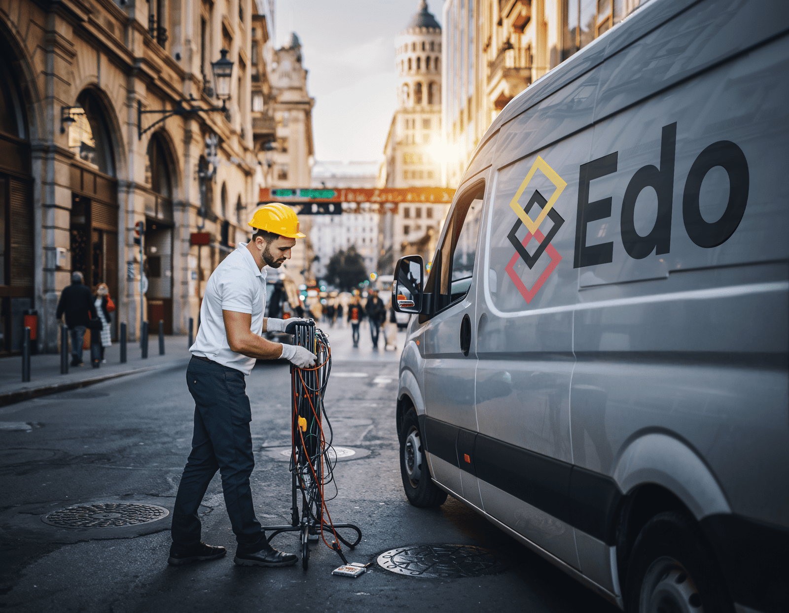 Mockup del logo nei colori palette, su van. Studio identità visiva di Edo srl by Valentina Fiscarelli